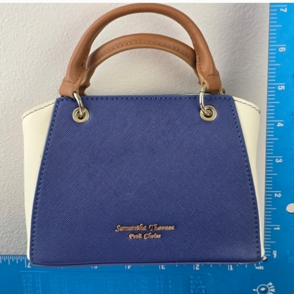 Samantha Thavasa Navy Blue Cream Mini Top-Handle Bag with Brown Handles - Picture 10 of 16